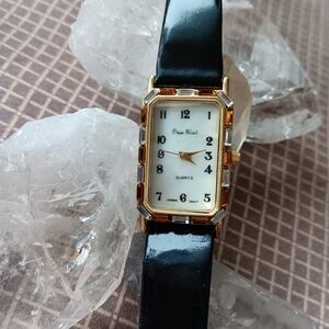 women's Dress Watch W/ Golden & Clear Crystals, Pantin Leather Band.